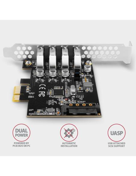 Kontroler Axagon PCEU-43RS PCIe 4x port USB 3.2 GEN 1, UASP, chipset Renesas, 15-pin SATA