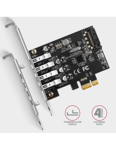 Kontroler Axagon PCEU-43RS PCIe 4x port USB 3.2 GEN 1, UASP, chipset Renesas, 15-pin SATA
