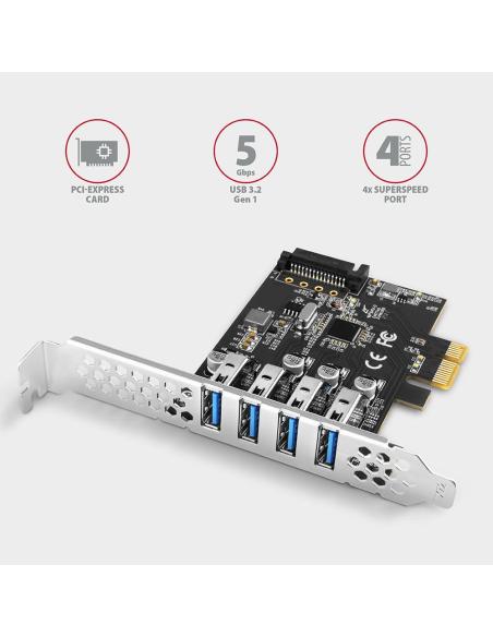 Kontroler Axagon PCEU-43RS PCIe 4x port USB 3.2 GEN 1, UASP, chipset Renesas, 15-pin SATA