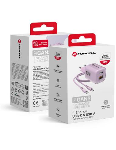 ŁADOWARKA SIECIOWA Forcell F-Energy GaN III VT-41 33 W 1x USB-C 1x USB-A PD 3.0 QC 4.0 FIOLETOWA