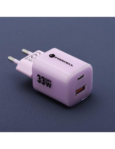ŁADOWARKA SIECIOWA Forcell F-Energy GaN III VT-41 33 W 1x USB-C 1x USB-A PD 3.0 QC 4.0 FIOLETOWA