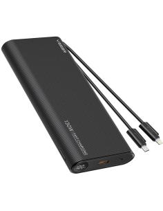 Powerbank Veger 25000 mAh 130 W PD QC 3.0 USB-A USB-C czarny z kablami USB-C i Lightning