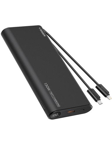 Powerbank Veger 25000 mAh 130 W PD QC 3.0 USB-A USB-C czarny z kablami USB-C i Lightning