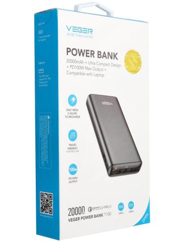 Powerbank Veger 20000 mAh 100 W PD QC 3.0 USB-A 2x USB-C czarny