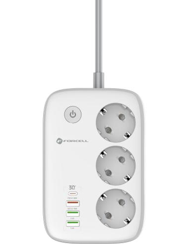 Listwa sieciowa Forcell F-Energy 3x schuko, USB-C 30W, 3x USB-A QC3.0 PD WiFi Tuya 2500W 10A