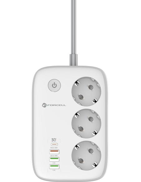 Listwa sieciowa Forcell F-Energy 3x schuko, USB-C 30W, 3x USB-A QC3.0 PD WiFi Tuya 2500W 10A