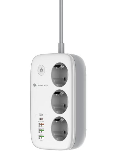 Listwa sieciowa Forcell F-Energy 3x schuko, USB-C 30W, 3x USB-A QC3.0 PD WiFi Tuya 2500W 10A