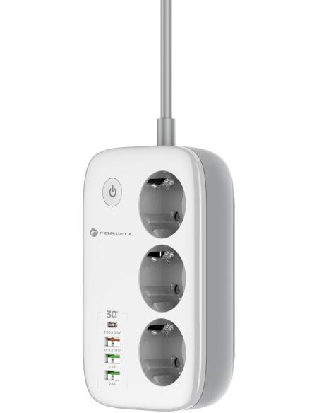 Listwa sieciowa Forcell F-Energy 3x schuko, USB-C 30W, 3x USB-A QC3.0 PD WiFi Tuya 2500W 10A