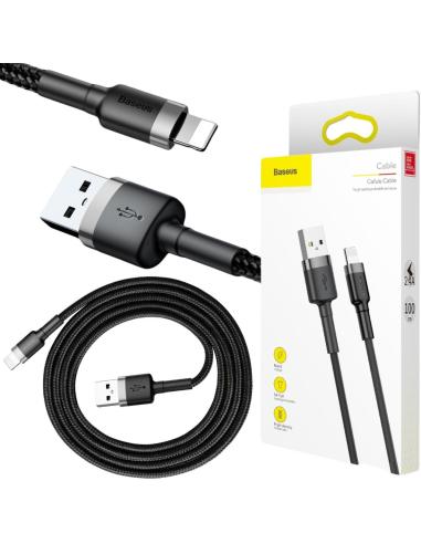 KABEL USB-A / Lightning iPhone Baseus Cafule CALKLF-BG1 100cm Apple 2.4A CZARNO-SZARY W OPLOCIE