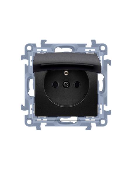 KONTAKT SIMON 10 MODUŁ CZARNY MAT GNIAZDO 1X Z/U Z KLAPKĄ IP44 ZACISKI SPRĘŻYNOWE 16A 250V