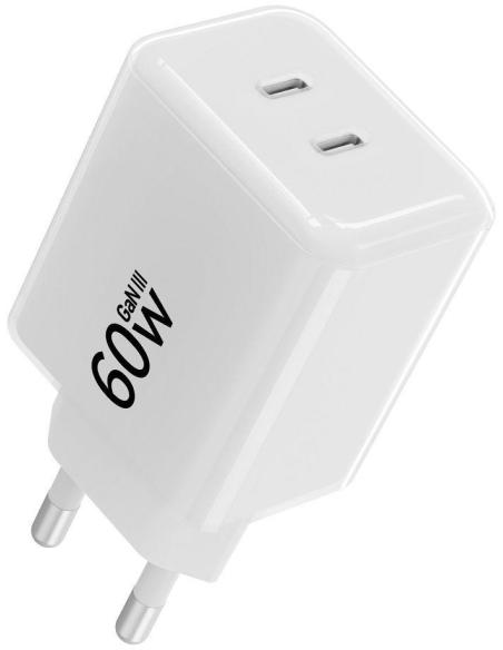 Ładowarka sieciowa Forcell F-Energy GaN III VT-60 60W PD QC 4.0+ 2x USB-C biała + kabel USB-C
