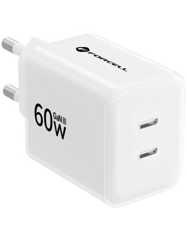 Ładowarka sieciowa Forcell F-Energy GaN III VT-60 60W PD QC 4.0+ 2x USB-C biała + kabel USB-C