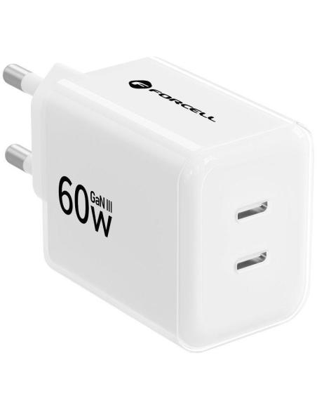Ładowarka sieciowa Forcell F-Energy GaN III VT-60 60W PD QC 4.0+ 2x USB-C biała + kabel USB-C