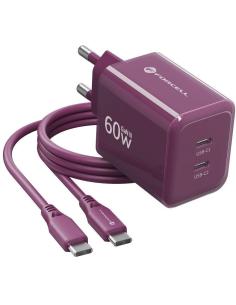 Ładowarka sieciowa Forcell F-Energy GaN III VT-60 60W PD QC 4.0+ 2x USB-C burgundowa + kabel USB-C