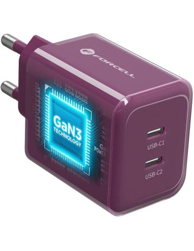 Ładowarka sieciowa Forcell F-Energy GaN III VT-60 60W PD QC 4.0+ 2x USB-C burgundowa + kabel USB-C
