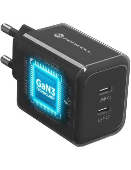 Ładowarka sieciowa Forcell F-Energy GaN III VT-60 60W PD QC 4.0+ 2x USB-C czarna + kabel USB-C
