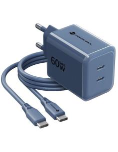 Ładowarka sieciowa Forcell F-Energy GaN III VT-60 60W PD QC 4.0+ 2x USB-C granatowa + kabel USB-C