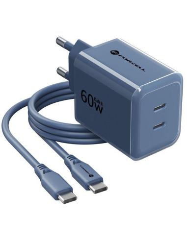 Ładowarka sieciowa Forcell F-Energy GaN III VT-60 60W PD QC 4.0+ 2x USB-C granatowa + kabel USB-C