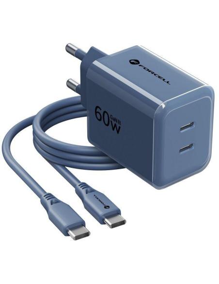Ładowarka sieciowa Forcell F-Energy GaN III VT-60 60W PD QC 4.0+ 2x USB-C granatowa + kabel USB-C