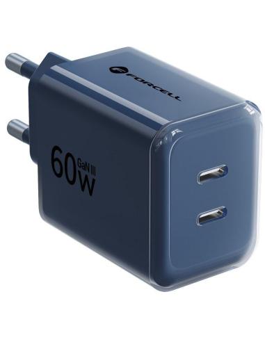 Ładowarka sieciowa Forcell F-Energy GaN III VT-60 60W PD QC 4.0+ 2x USB-C granatowa + kabel USB-C
