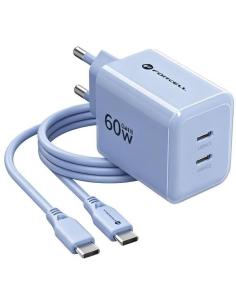 Ładowarka sieciowa Forcell F-Energy GaN III VT-60 60W PD QC 4.0+ 2x USB-C niebieska + kabel USB-C