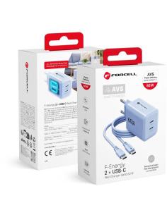 Ładowarka sieciowa Forcell F-Energy GaN III VT-60 60W PD QC 4.0+ 2x USB-C niebieska + kabel USB-C 2