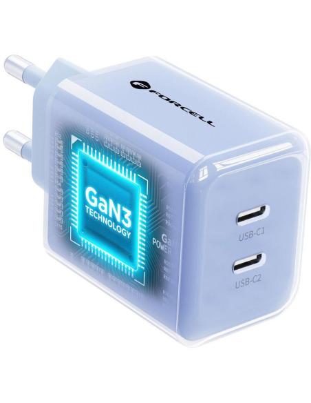 Ładowarka sieciowa Forcell F-Energy GaN III VT-60 60W PD QC 4.0+ 2x USB-C niebieska + kabel USB-C