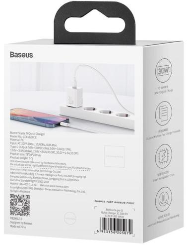 ŁADOWARKA SIECIOWA Baseus Super Si Quick Charger 1C CCSUP-J02 30W 1x USB-C PD 3.0 QC 3.0 BIAŁA