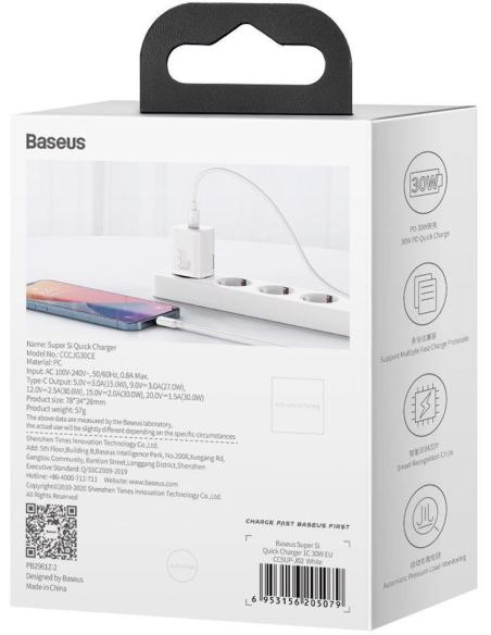 ŁADOWARKA SIECIOWA Baseus Super Si Quick Charger 1C CCSUP-J02 30W 1x USB-C PD 3.0 QC 3.0 BIAŁA