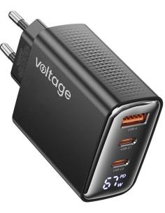 Ładowarka sieciowa Voltage GaN Charger 67W PD 3.0 QC 4.0 USB-A 2x USB-C Digital Display czarna