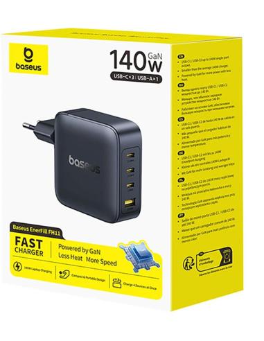 Ładowarka sieciowa Baseus EnerFill FH11 GaN 140 W 3x USB-C 1x USB-A PD 3.0 QC 4.0+ + kabel