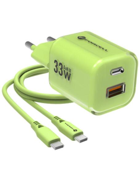ŁADOWARKA SIECIOWA Forcell F-Energy GaN III VT-41 33 W 1x USB-C 1x USB-A PD 3.0 QC 4.0 ZIELONA