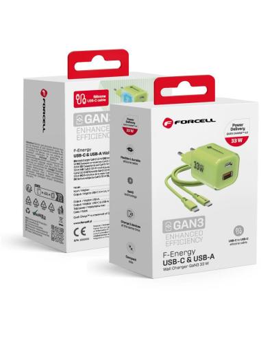 ŁADOWARKA SIECIOWA Forcell F-Energy GaN III VT-41 33 W 1x USB-C 1x USB-A PD 3.0 QC 4.0 ZIELONA
